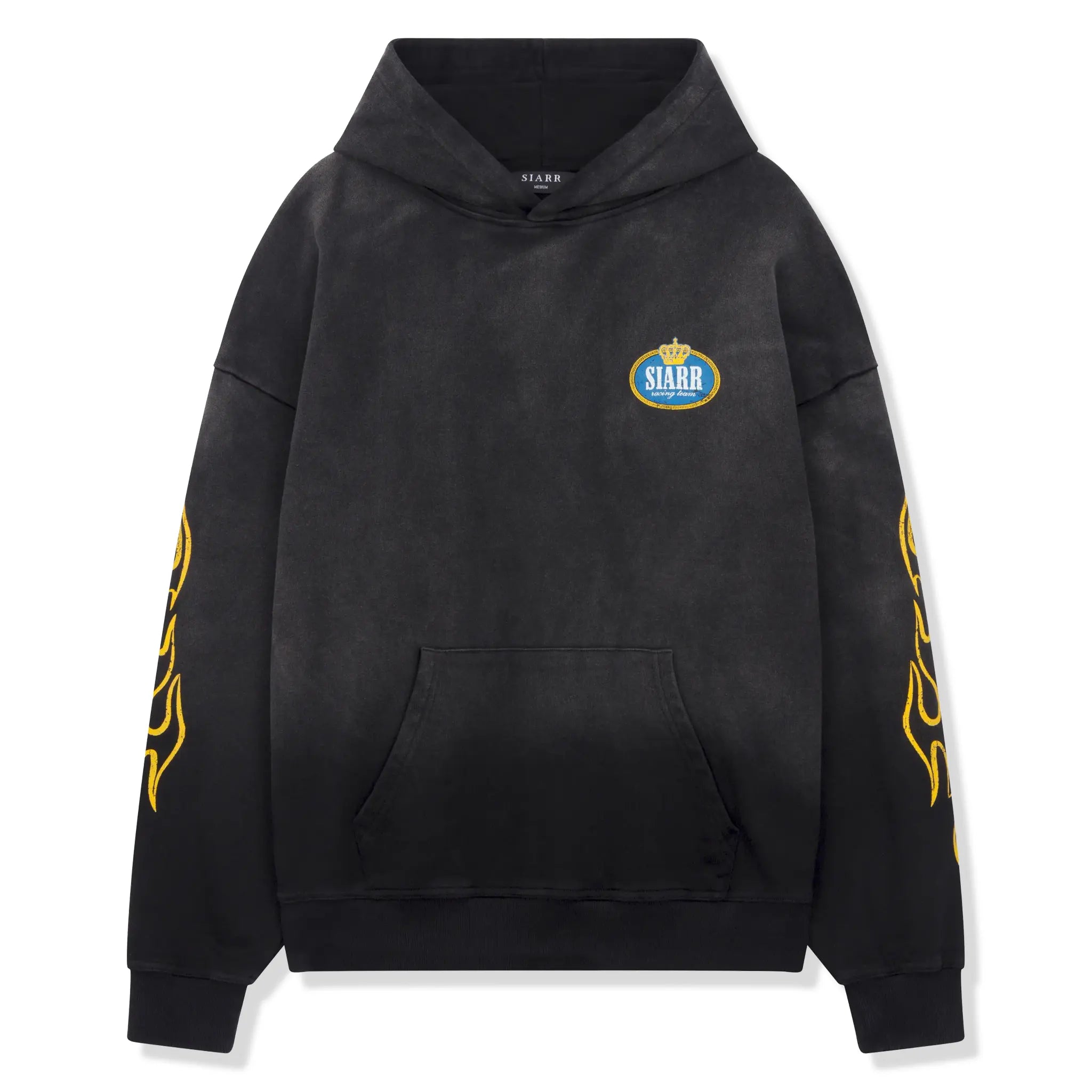 Front View of SIARR Crown Washed Black Hoodie